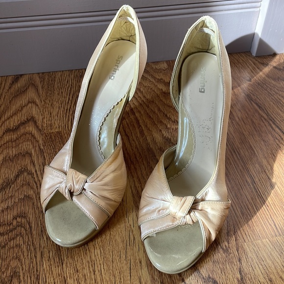 Cream satin peep-toe Spring Rapla high heels - Picture 2 of 9